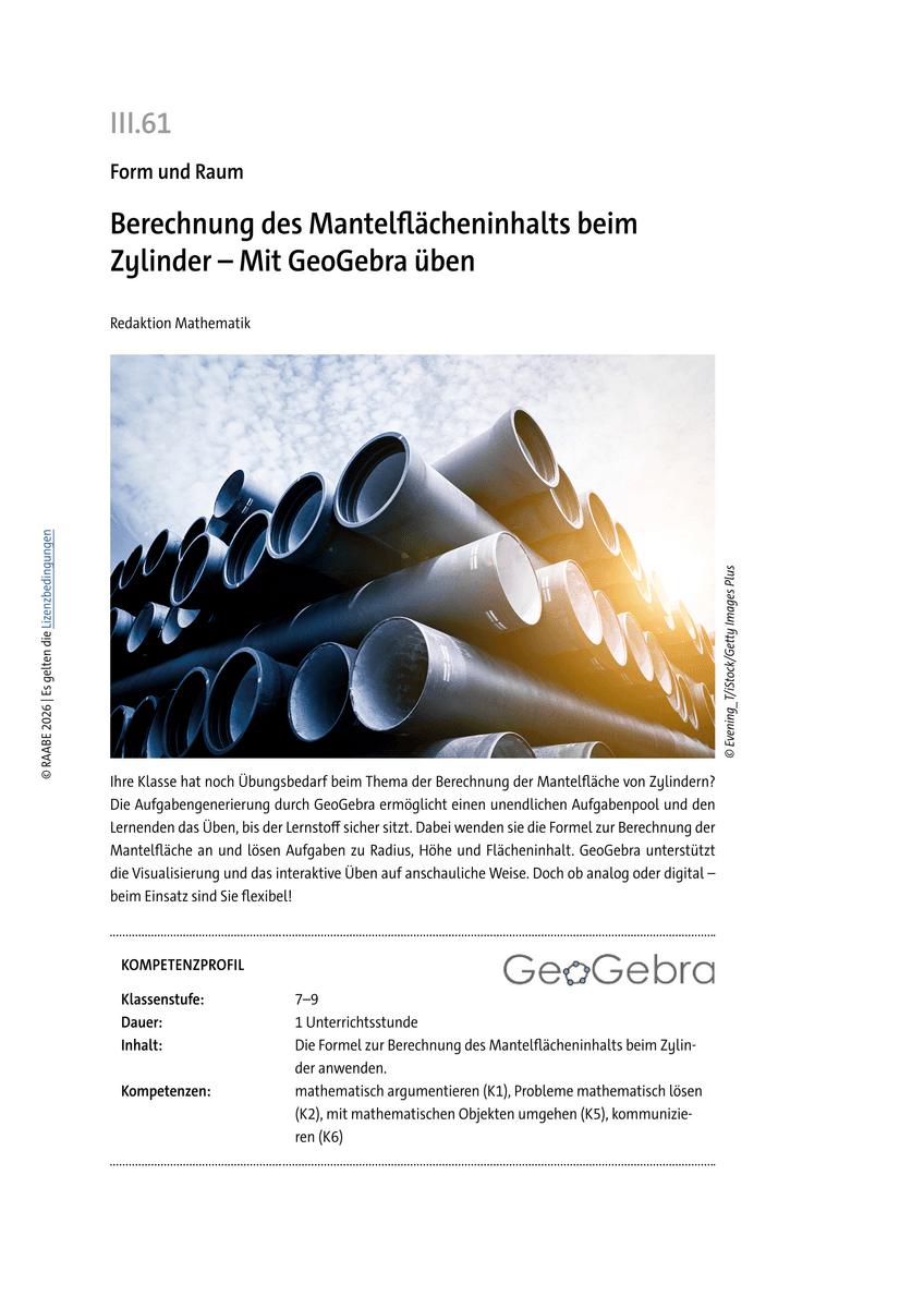 Berechnung des Mantelflächeninhalts beim Zylinder Berechnung des Mantelflächeninhalts beim Zylinder