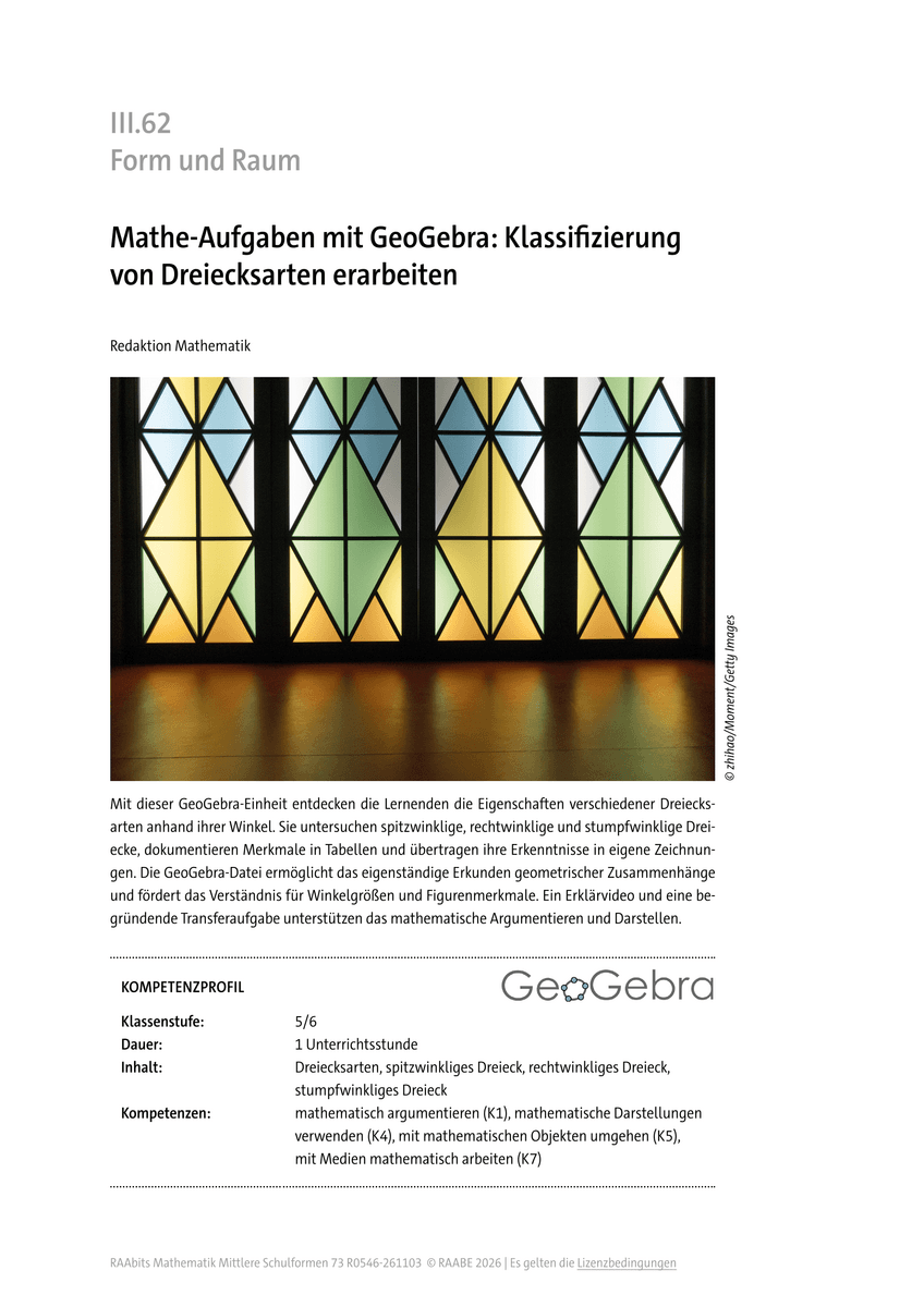 Mathe-Aufgaben mit GeoGebra: Klassifizierung von Dreiecksarten erarbeiten Mathe-Aufgaben mit GeoGebra: Klassifizierung von Dreiecksarten erarbeiten