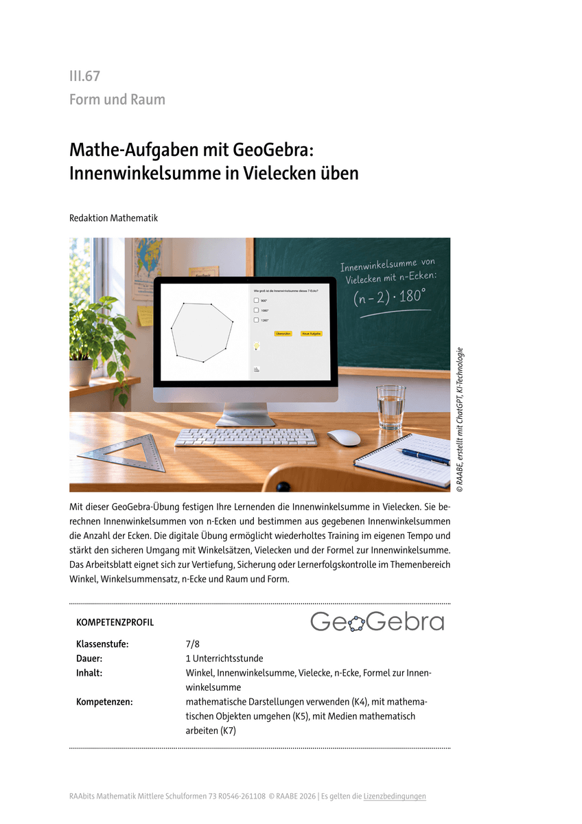 Mathe-Aufgaben mit GeoGebra: Innenwinkelsumme in Vielecken üben Mathe-Aufgaben mit GeoGebra: Innenwinkelsumme in Vielecken üben