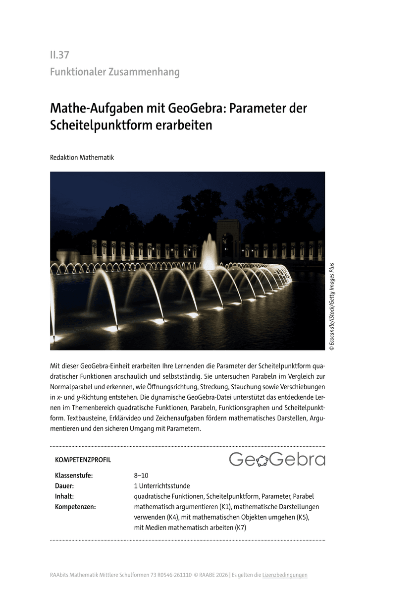 Mathe-Aufgaben mit GeoGebra: Parameter der Scheitelpunktform erarbeiten Mathe-Aufgaben mit GeoGebra: Parameter der Scheitelpunktform erarbeiten