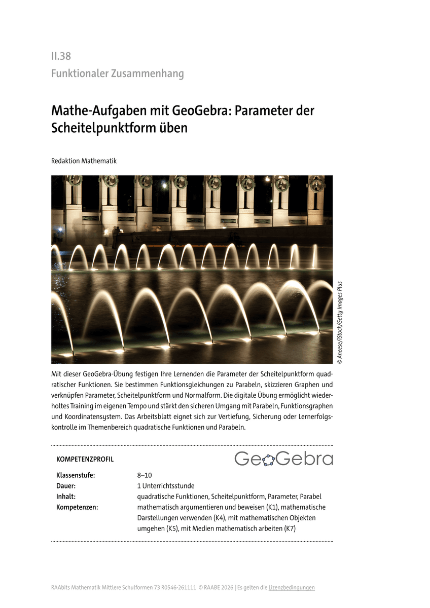Mathe-Aufgaben mit GeoGebra: Parameter der Scheitelpunktform üben Mathe-Aufgaben mit GeoGebra: Parameter der Scheitelpunktform üben