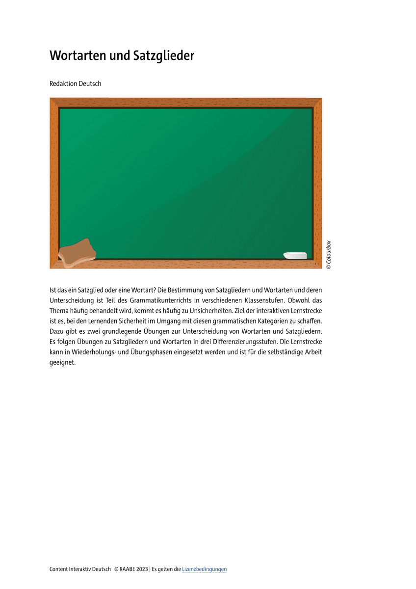 Grammatik: Wortarten und Satzglieder Grammatik: Wortarten und Satzglieder