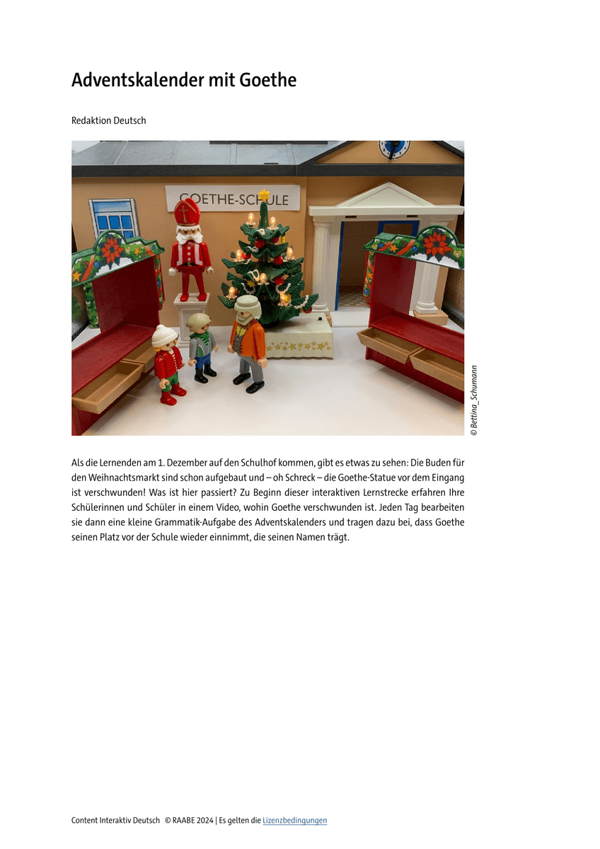 Grammatik: Adventskalender mit Goethe Grammatik: Adventskalender mit Goethe