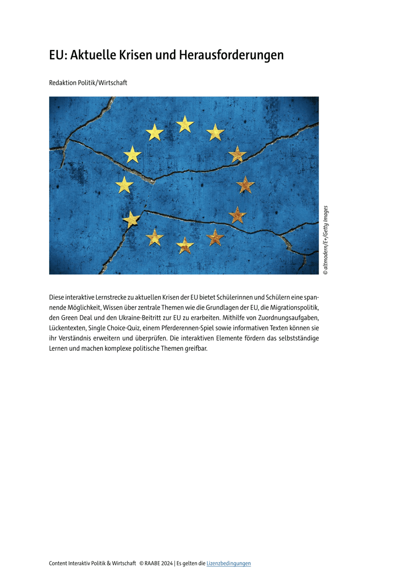 Lernen & Üben: EU: Aktuelle Krisen und Herausforderungen Lernen & Üben: EU: Aktuelle Krisen und Herausforderungen