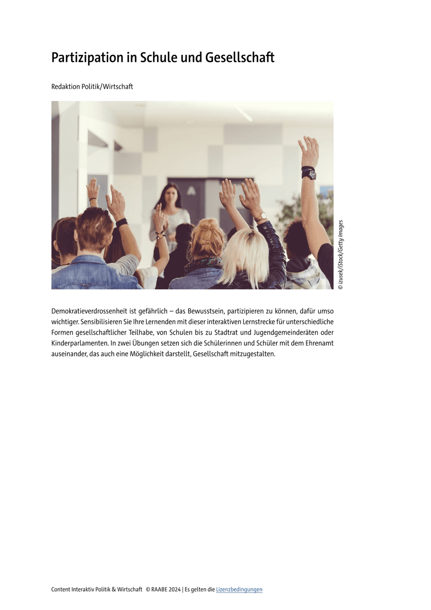 Lernen & Üben: Partizipation in Schule und Gesellschaft Lernen & Üben: Partizipation in Schule und Gesellschaft