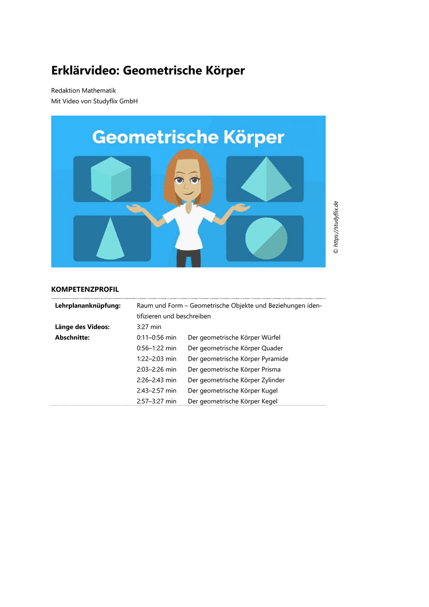 Lernen: Erklärvideo Geometrische Körper Lernen: Erklärvideo Geometrische Körper