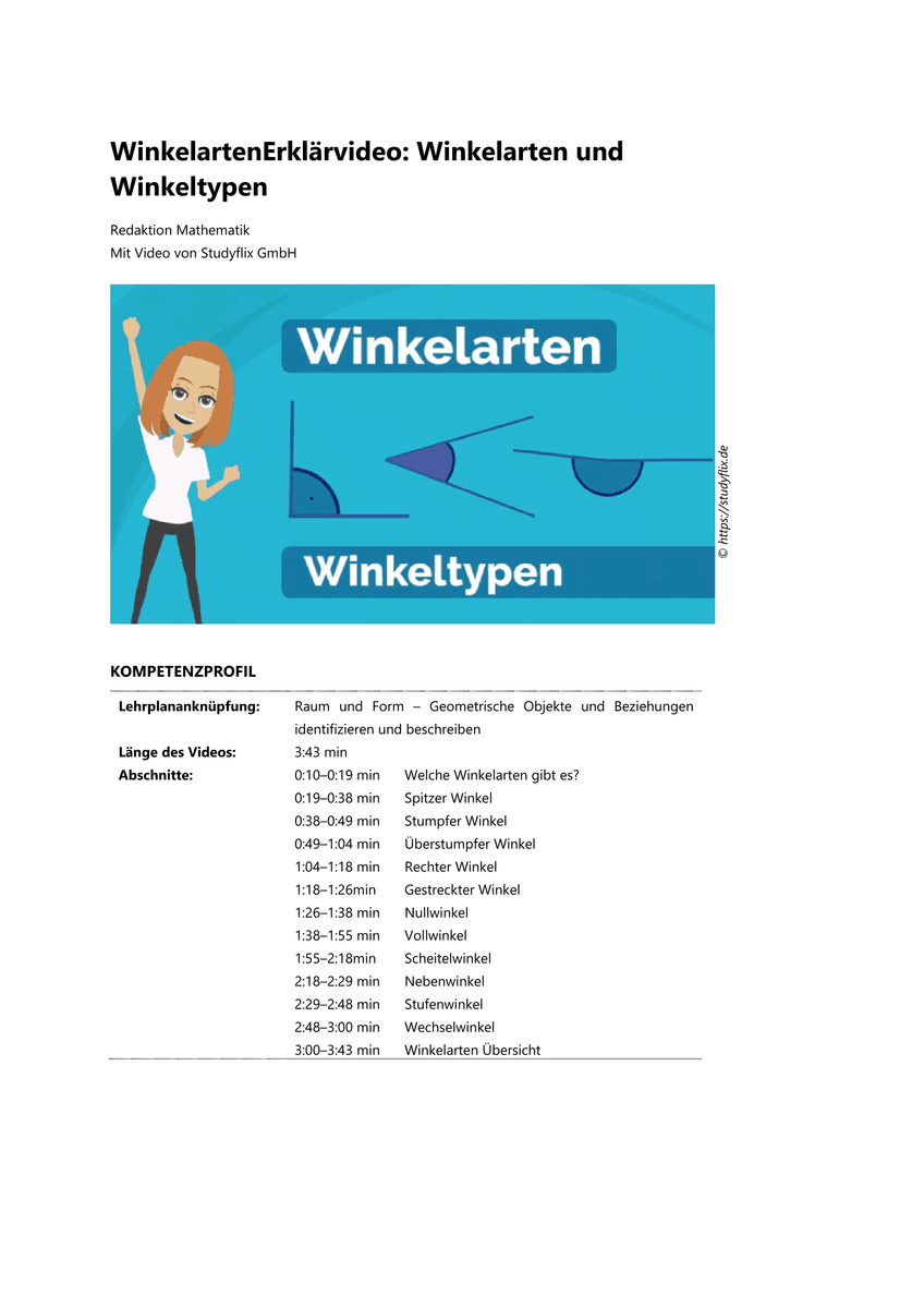 Lernen: Erklärvideo Winkelarten und Winkeltypen Lernen: Erklärvideo Winkelarten und Winkeltypen