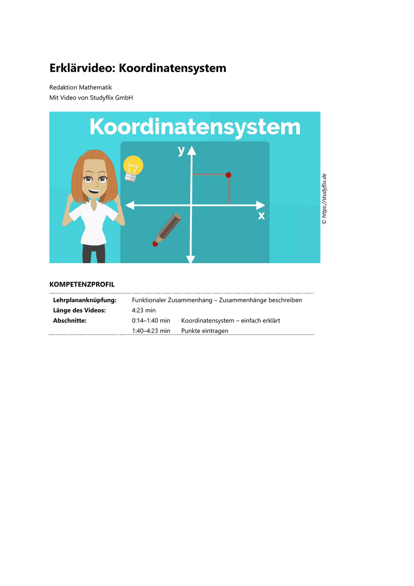 Lernen: Erklärvideo Koordinatensystem Lernen: Erklärvideo Koordinatensystem