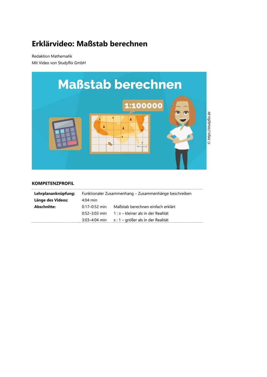 Lernen: Erklärvideo Maßstab berechnen Lernen: Erklärvideo Maßstab berechnen