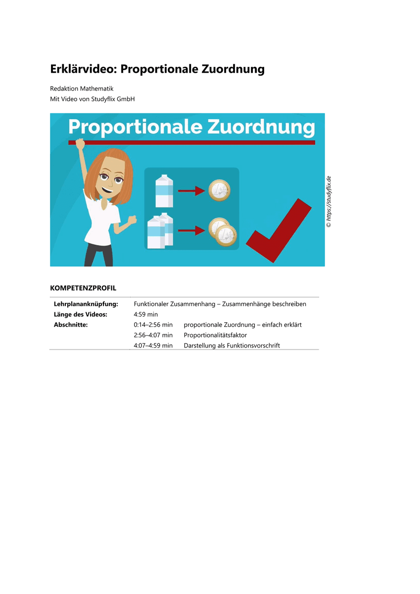 Lernen: Erklärvideo Proportionale Zuordnung Lernen: Erklärvideo Proportionale Zuordnung