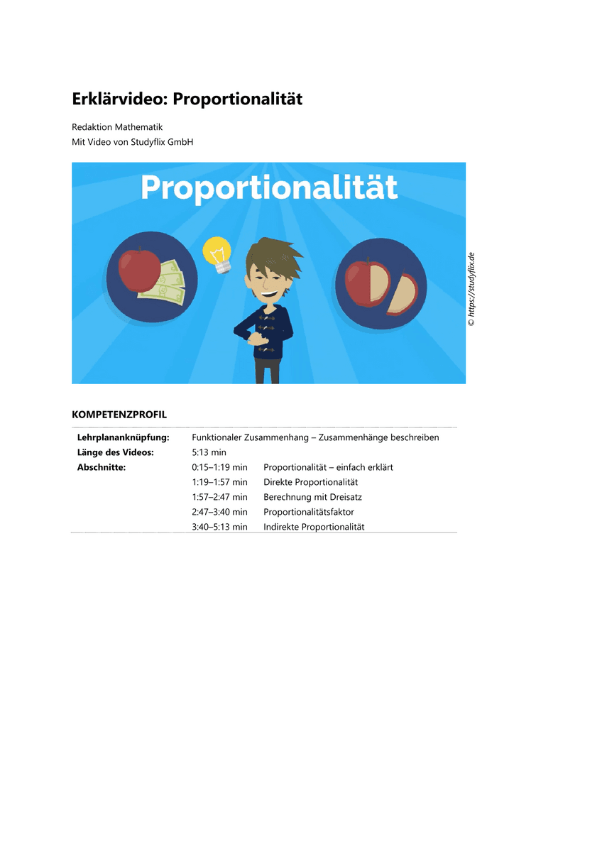 Lernen: Erklärvideo Proportionalität Lernen: Erklärvideo Proportionalität