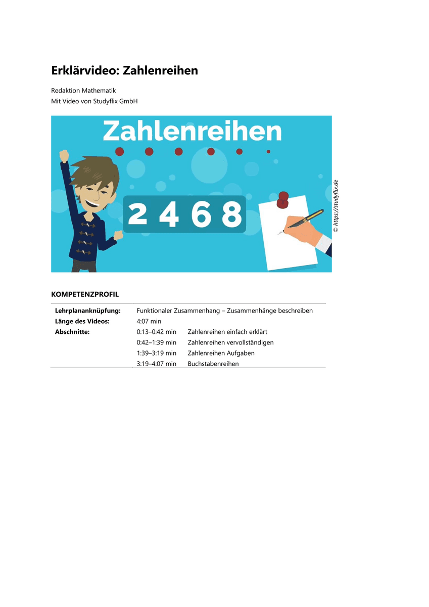 Lernen: Erklärvideo Zahlenreihen Lernen: Erklärvideo Zahlenreihen