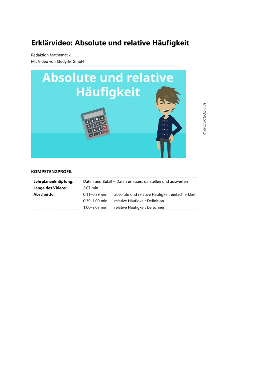 Lernen: Erklärvideo absolute und relative Häufigkeit Lernen: Erklärvideo absolute und relative Häufigkeit