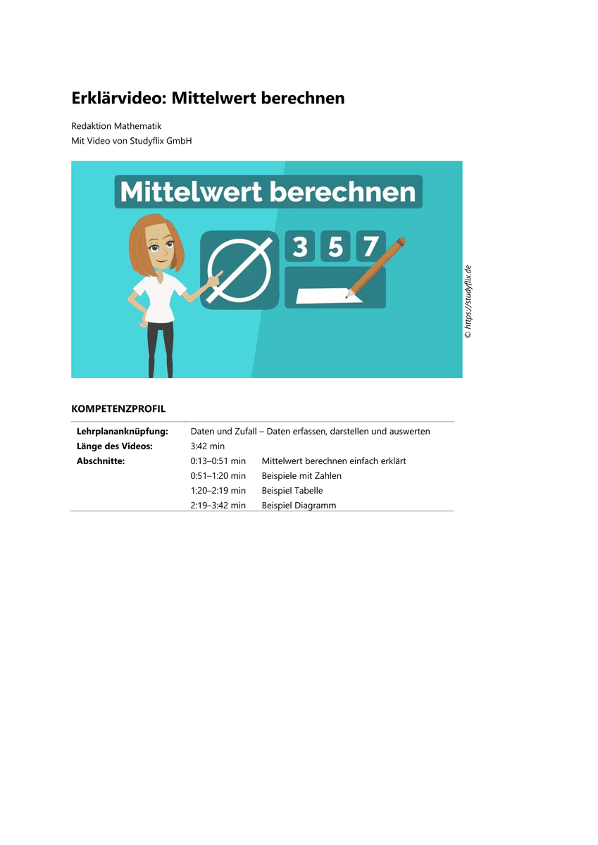 Lernen: Erklärvideo Mittelwert berechnen Lernen: Erklärvideo Mittelwert berechnen