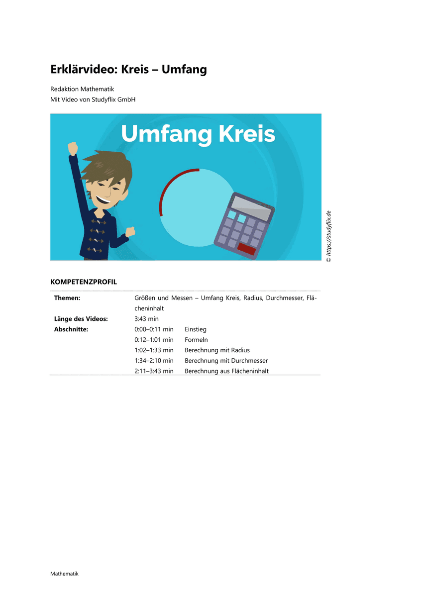 Lernen: Erklärvideo Kreis – Umfang Lernen: Erklärvideo Kreis – Umfang