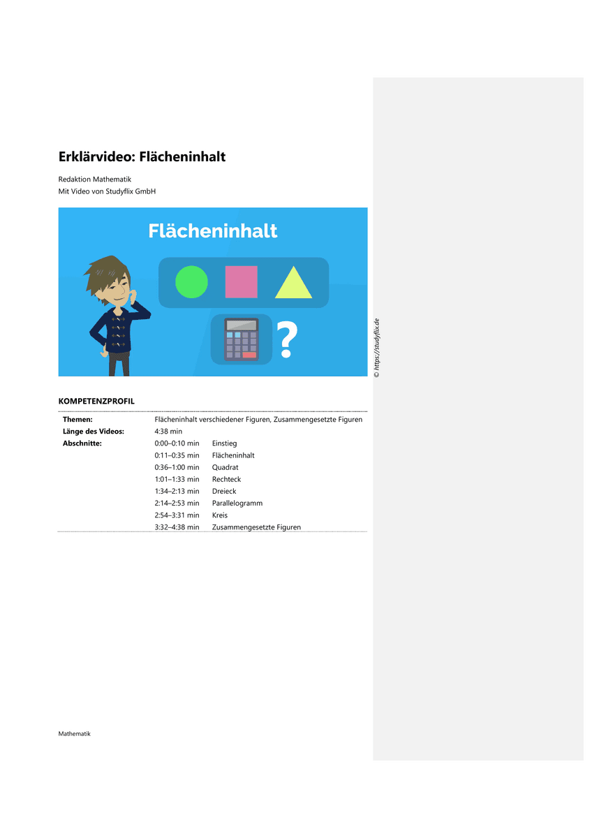 Lernen: Erklärvideo Flächeninhalt Lernen: Erklärvideo Flächeninhalt