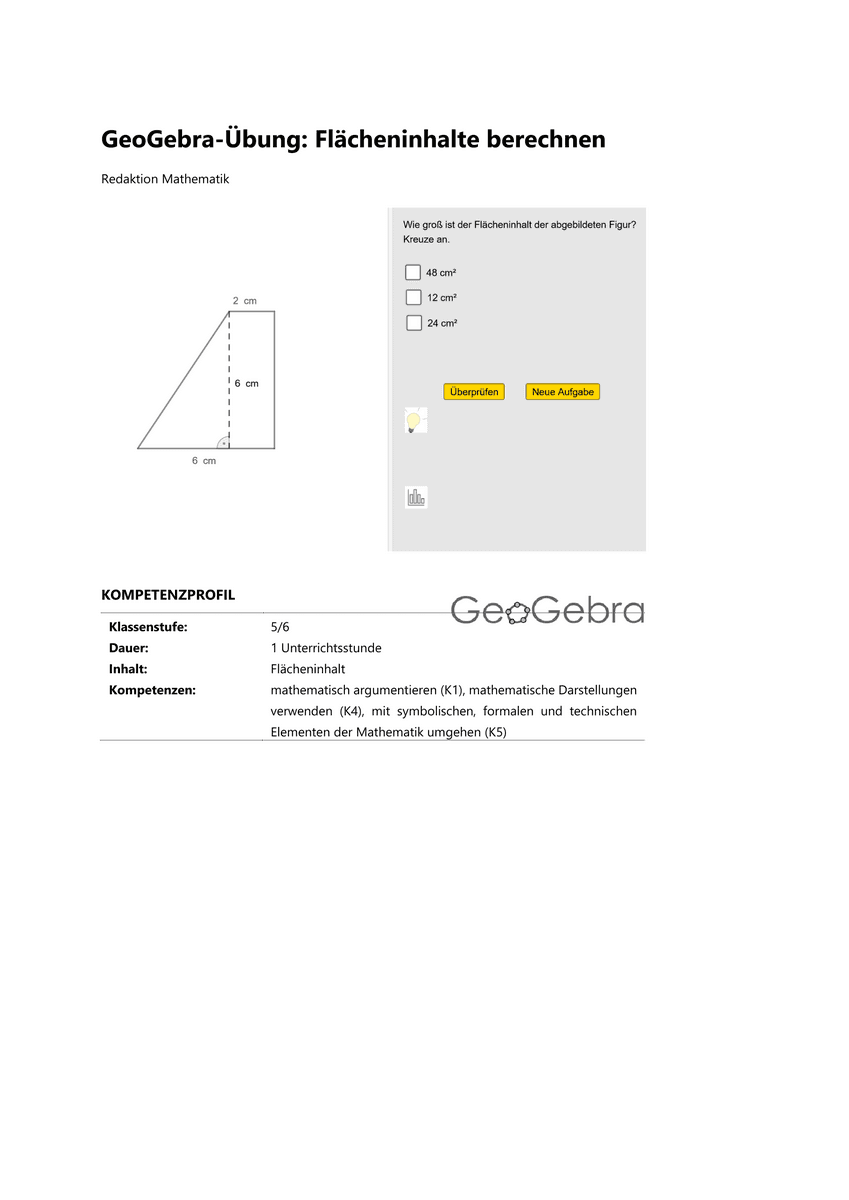 Üben: GeoGebra Flächeninhalte berechnen Üben: GeoGebra Flächeninhalte berechnen