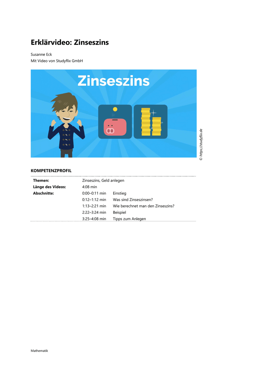 Lernen: Erklärvideo Zinseszinz Lernen: Erklärvideo Zinseszinz