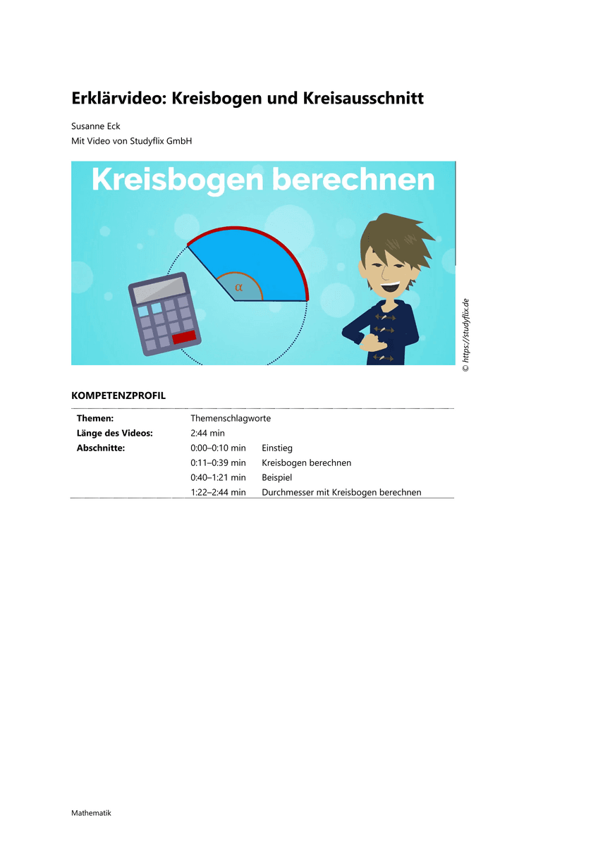 Lernen: Erklärvideo Kreisbogen und Kreisausschnitt Lernen: Erklärvideo Kreisbogen und Kreisausschnitt