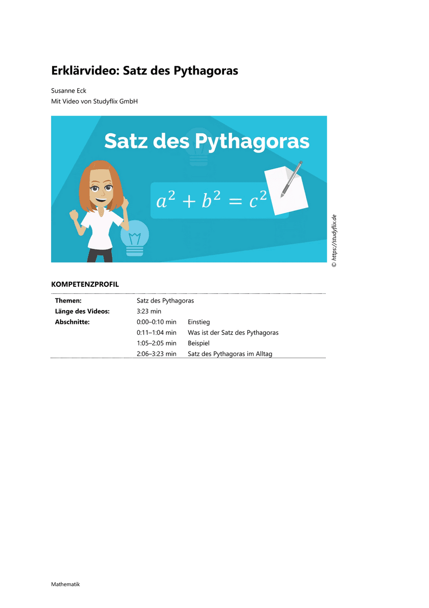 Lernen: Erklärvideo Satz des Pythagroas Lernen: Erklärvideo Satz des Pythagroas