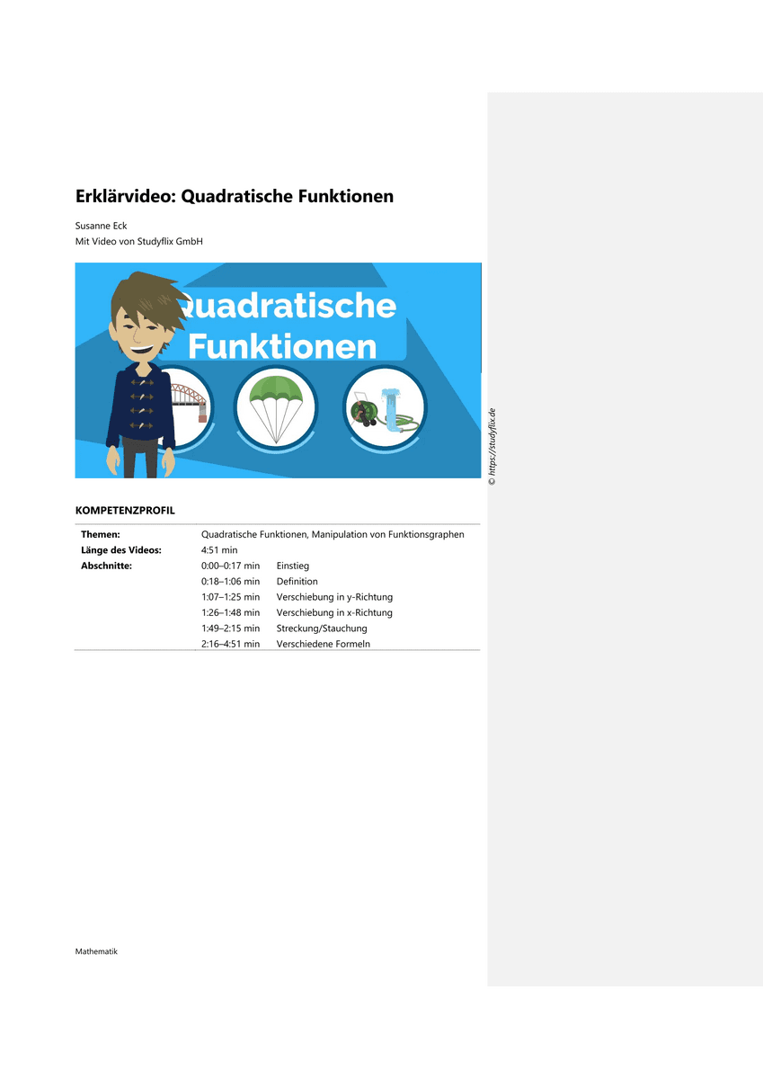 Lernen: Erklärvideo Quadratische Funktionen Lernen: Erklärvideo Quadratische Funktionen