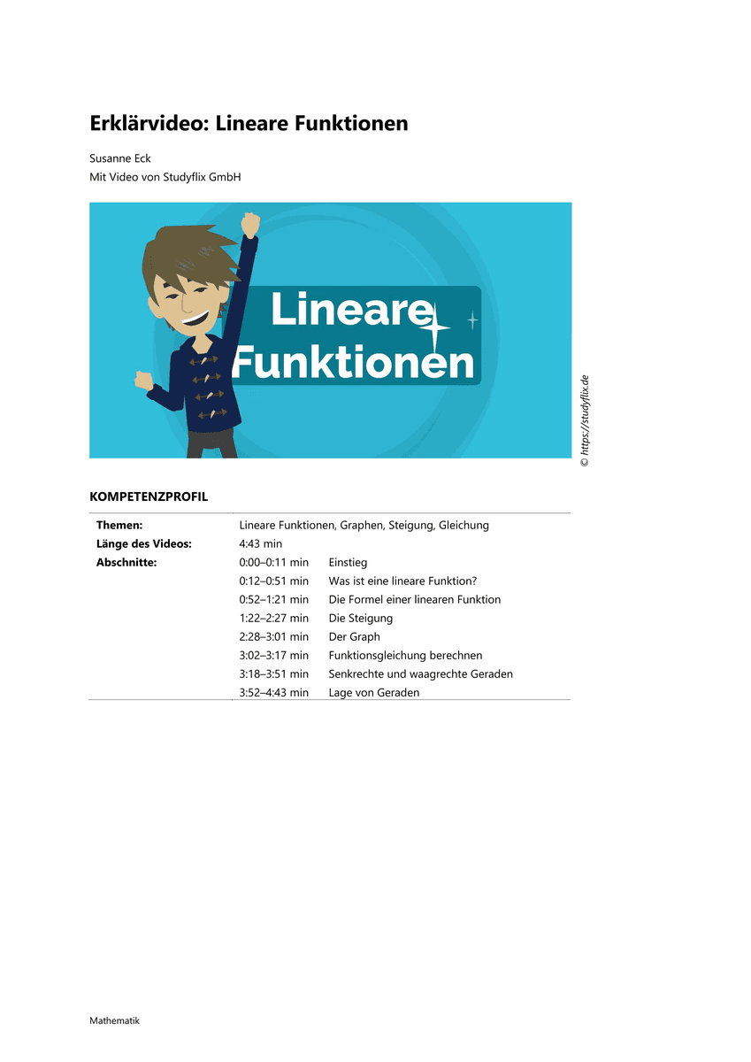 Lernen: Erklärvideo Lineare Funktionen Lernen: Erklärvideo Lineare Funktionen