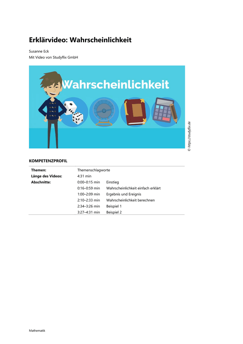 Lernen: Erklärvideo Wahrscheinlichkeit Lernen: Erklärvideo Wahrscheinlichkeit