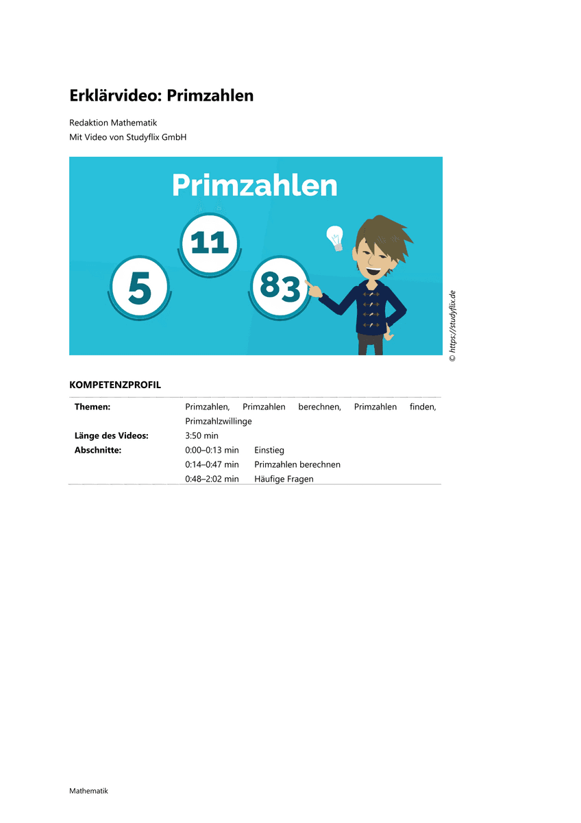 Lernen: Erklärvideo Primzahlen Lernen: Erklärvideo Primzahlen