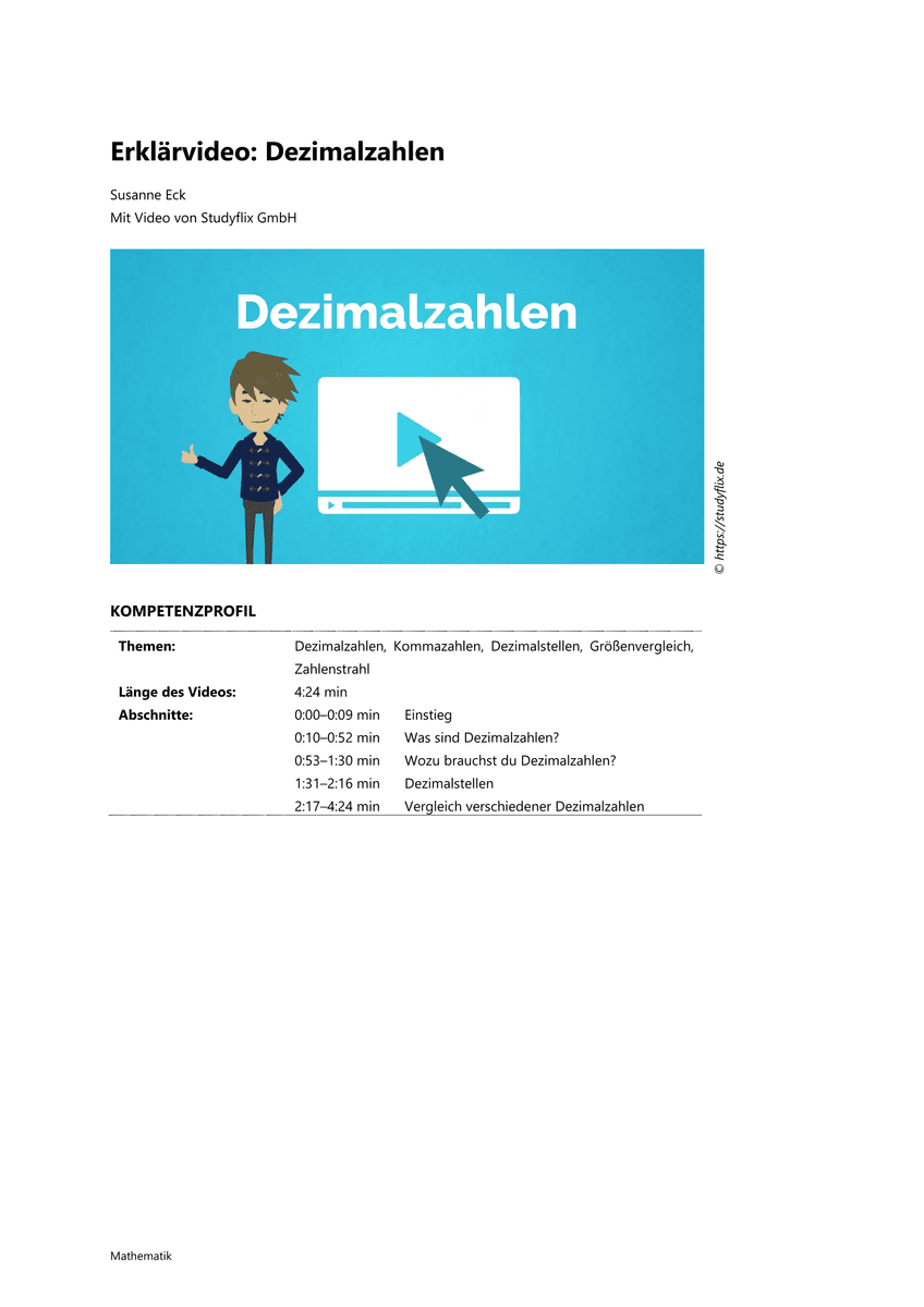 Lernen: Erklärvideo Dezimalzahlen Lernen: Erklärvideo Dezimalzahlen