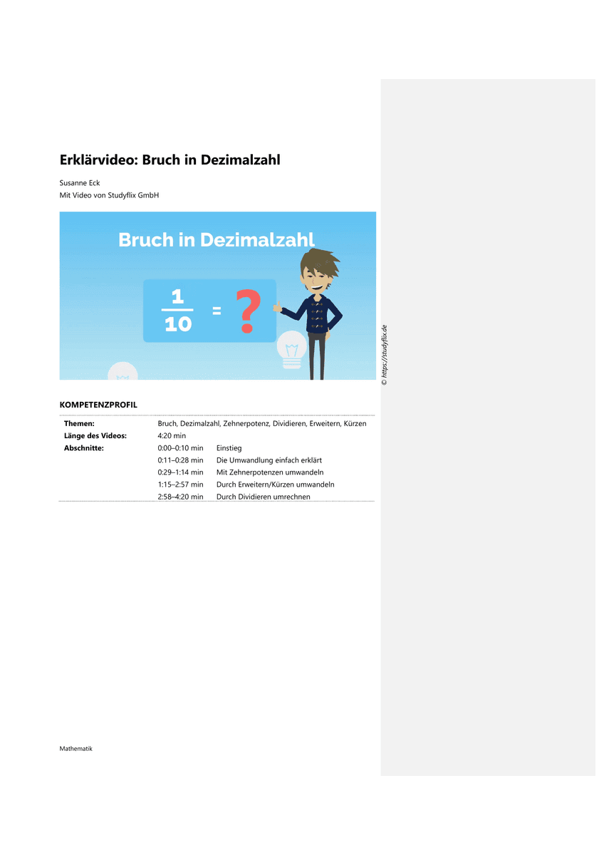 Lernen: Erklärvideo Bruch in Dezimalzahl Lernen: Erklärvideo Bruch in Dezimalzahl
