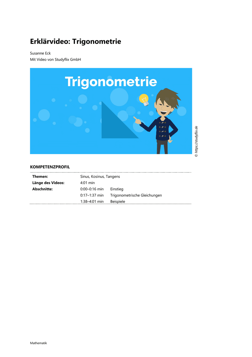 Lernen: Erklärvideo Trigonometrie Lernen: Erklärvideo Trigonometrie