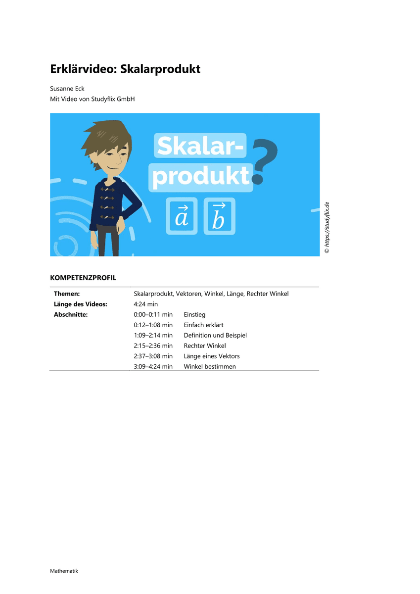 Lernen: Erklärvideo Skalarprodukt Lernen: Erklärvideo Skalarprodukt