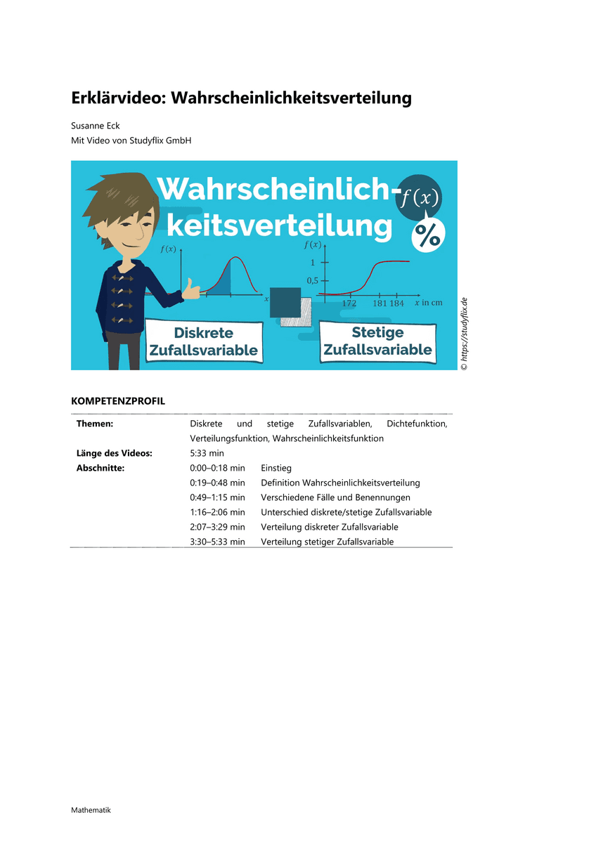 Lernen: Erklärvideo Wahrscheinlichkeitsverteilung Lernen: Erklärvideo Wahrscheinlichkeitsverteilung