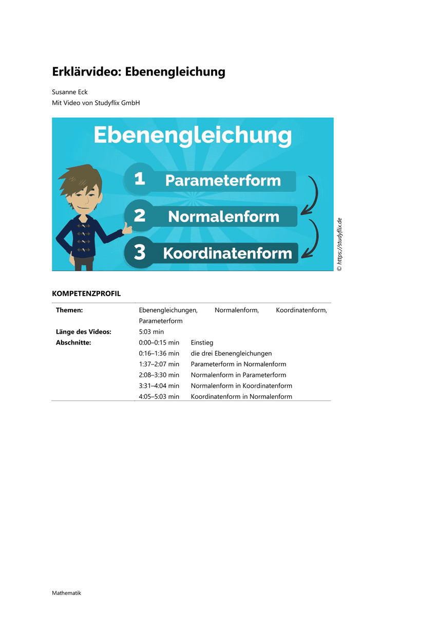 Lernen: Erklärvideo Ebenengleichung Lernen: Erklärvideo Ebenengleichung