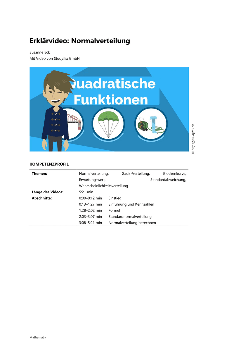 Lernen: Erklärvideo Normalverteilung Lernen: Erklärvideo Normalverteilung