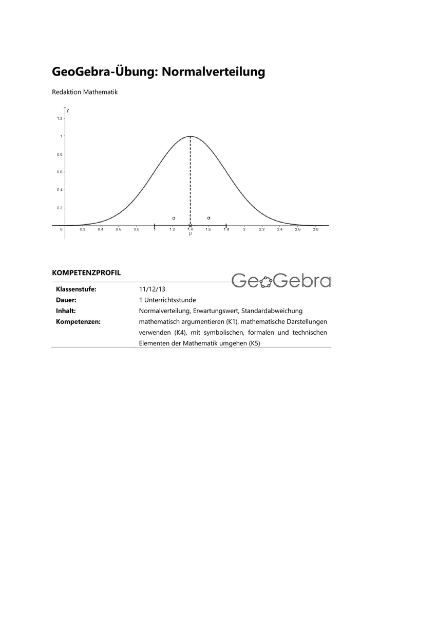 Üben: GeoGebra Normalverteilung Üben: GeoGebra Normalverteilung