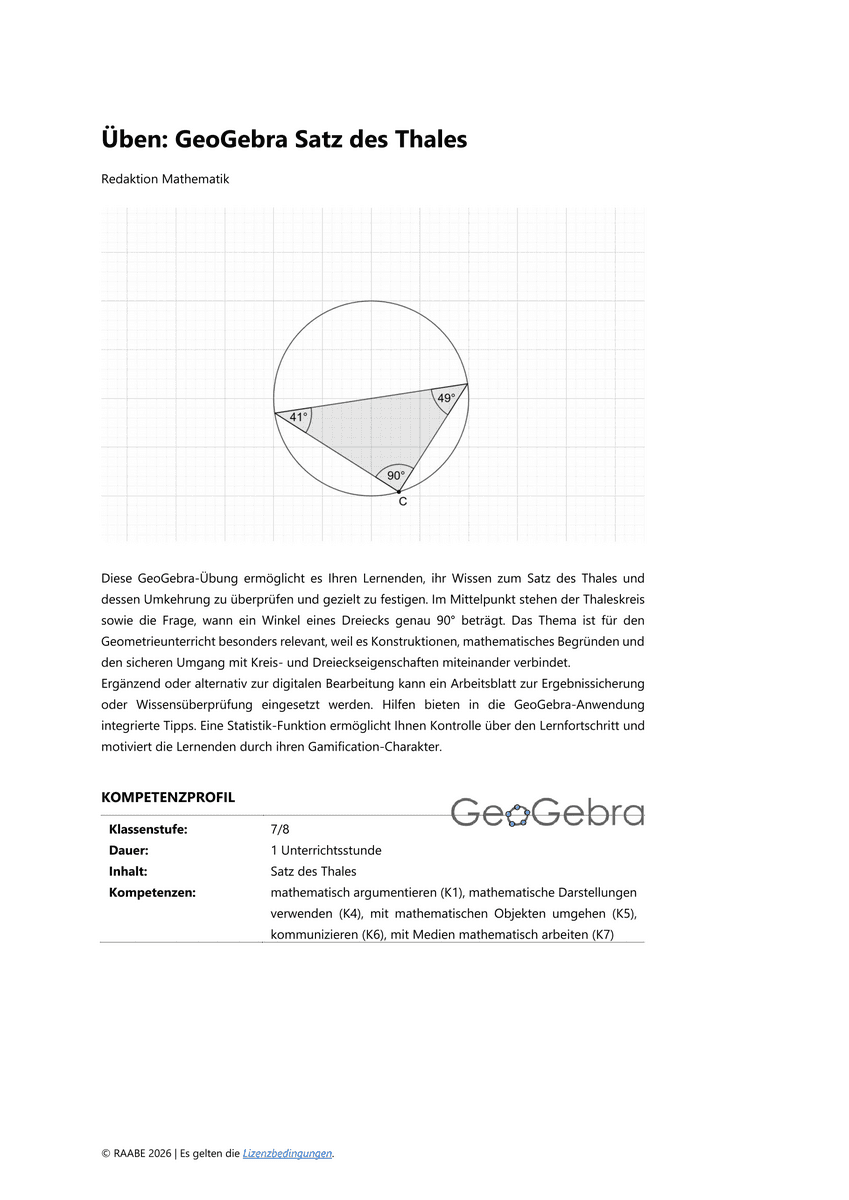 Üben: GeoGebra Satz des Thales Üben: GeoGebra Satz des Thales