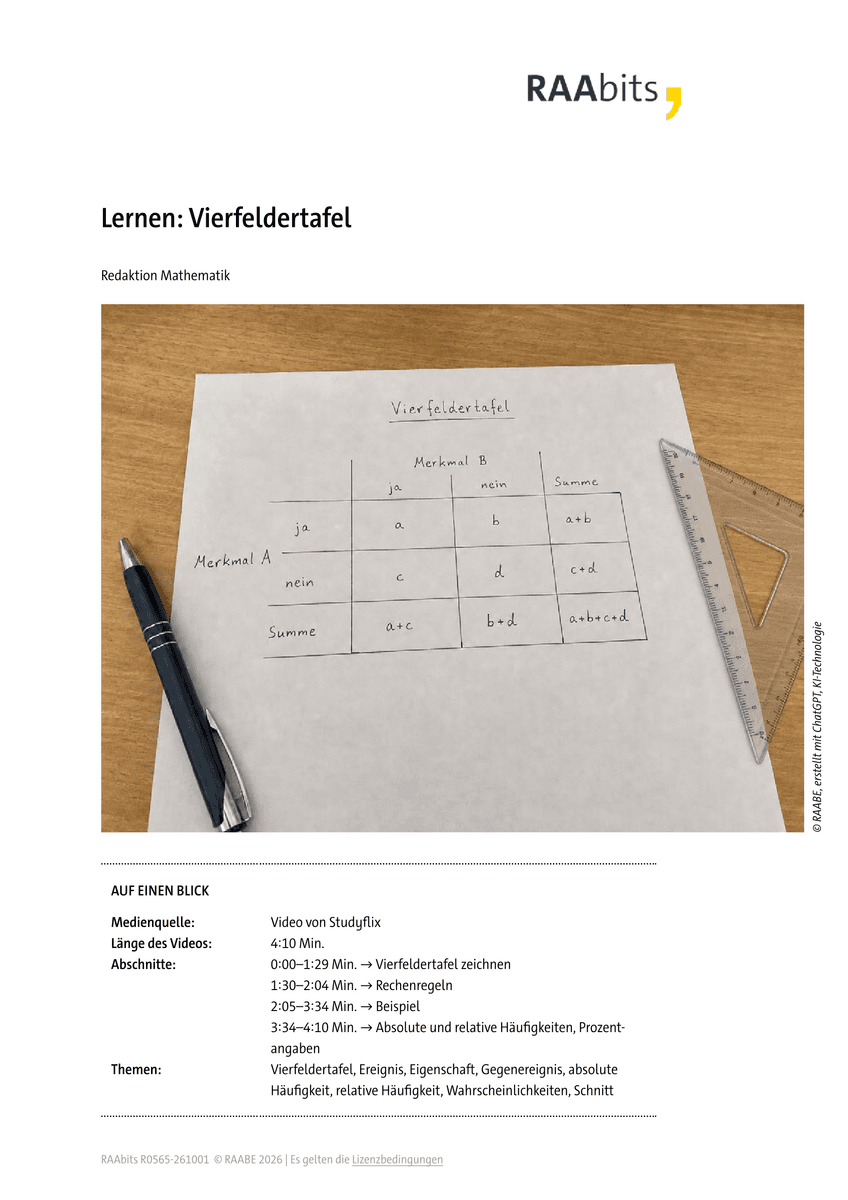 Lernen: Erklärvideo Vierfeldertafel Lernen: Erklärvideo Vierfeldertafel