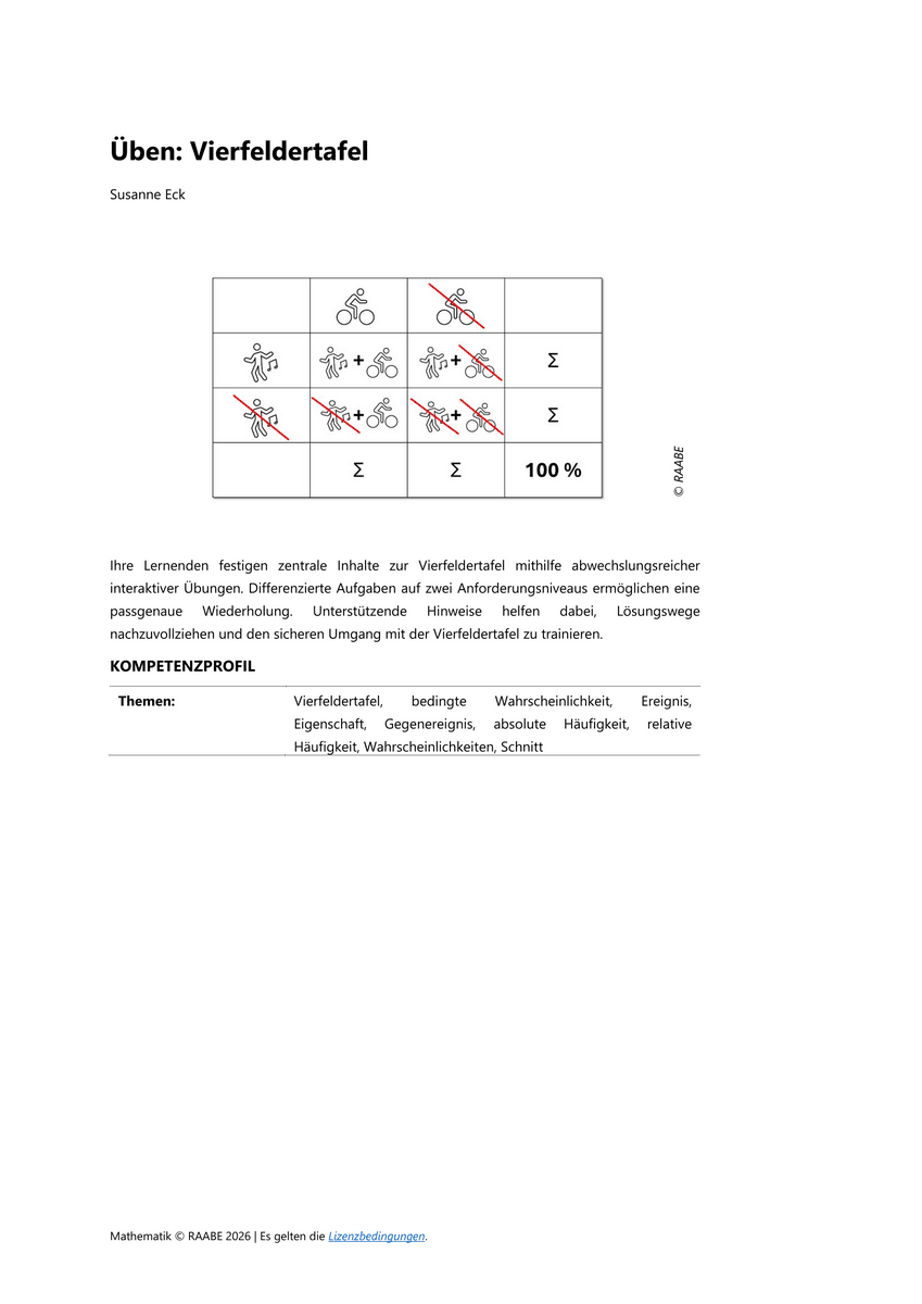 Üben: Vierfeldertafel Üben: Vierfeldertafel