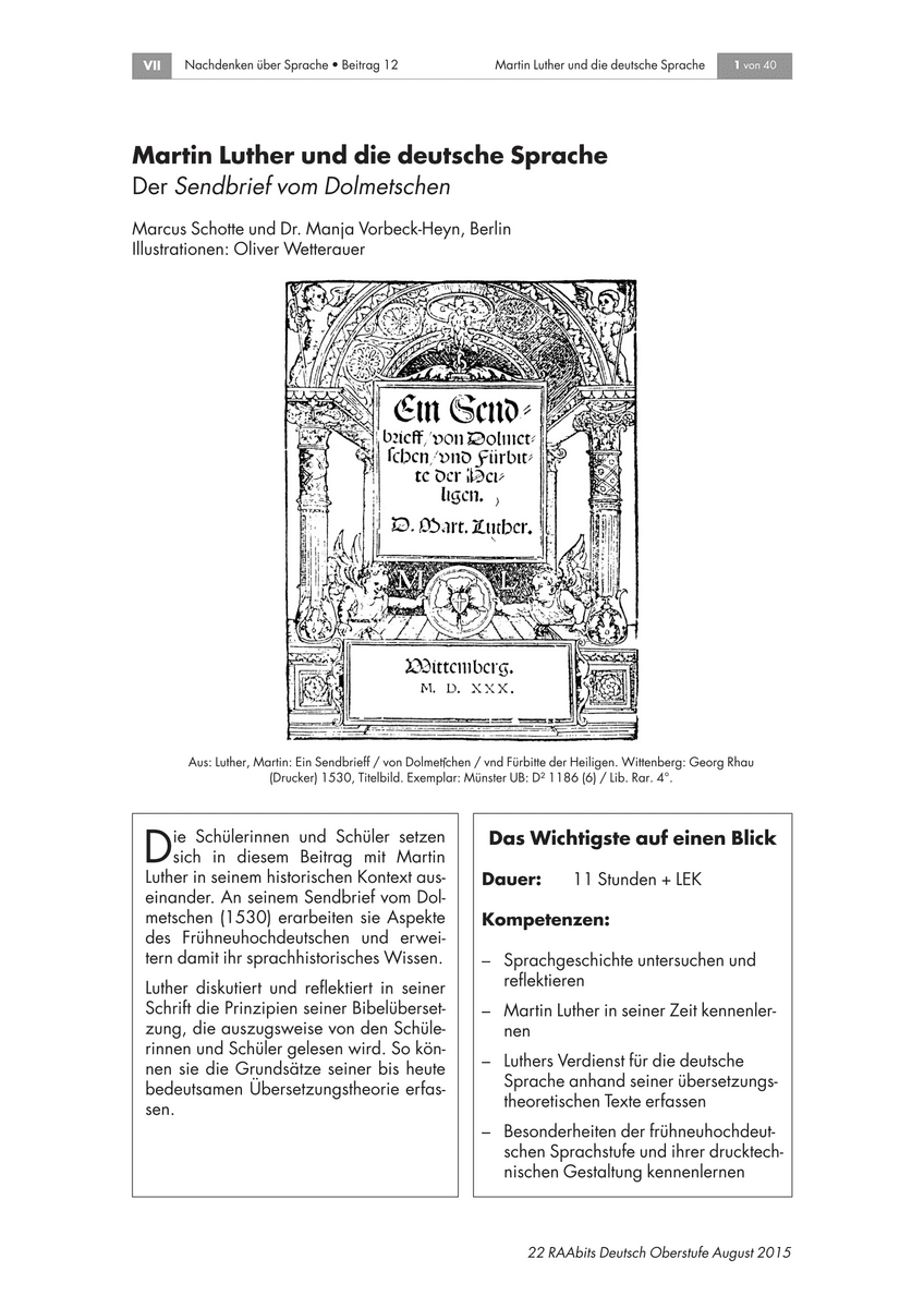 Martin Luther und die deutsche Sprache Martin Luther und die deutsche Sprache