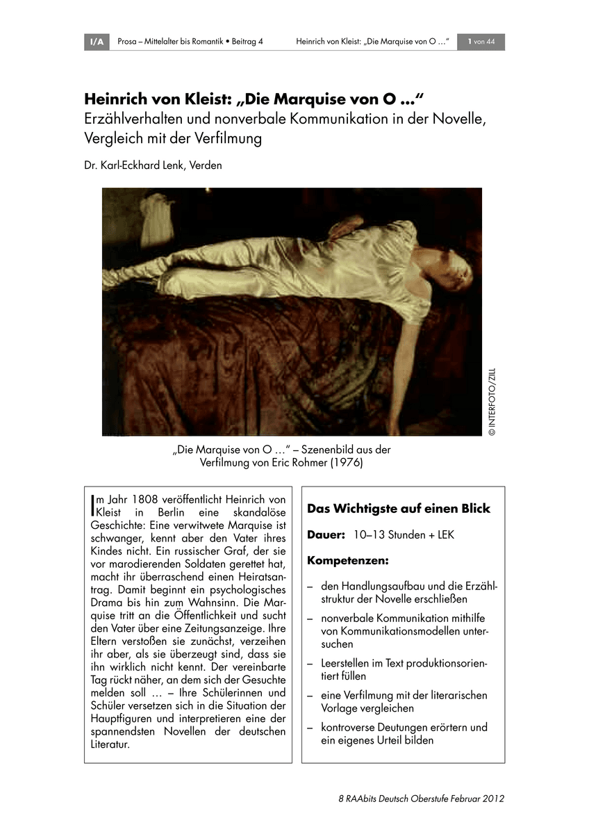 Heinrich von Kleist: „Die Marquise von O …“ Heinrich von Kleist: „Die Marquise von O …“