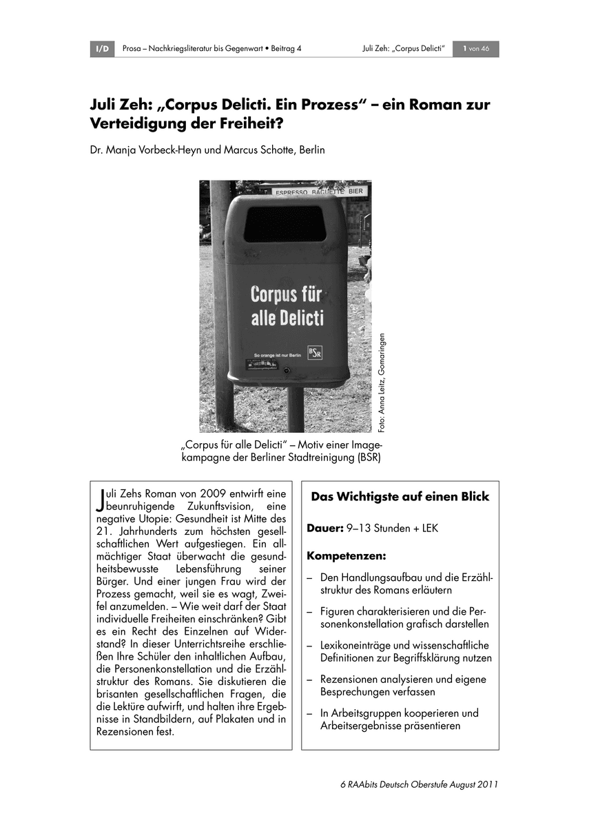Juli Zeh: „Corpus Delicti. Ein Prozess“ Juli Zeh: „Corpus Delicti. Ein Prozess“