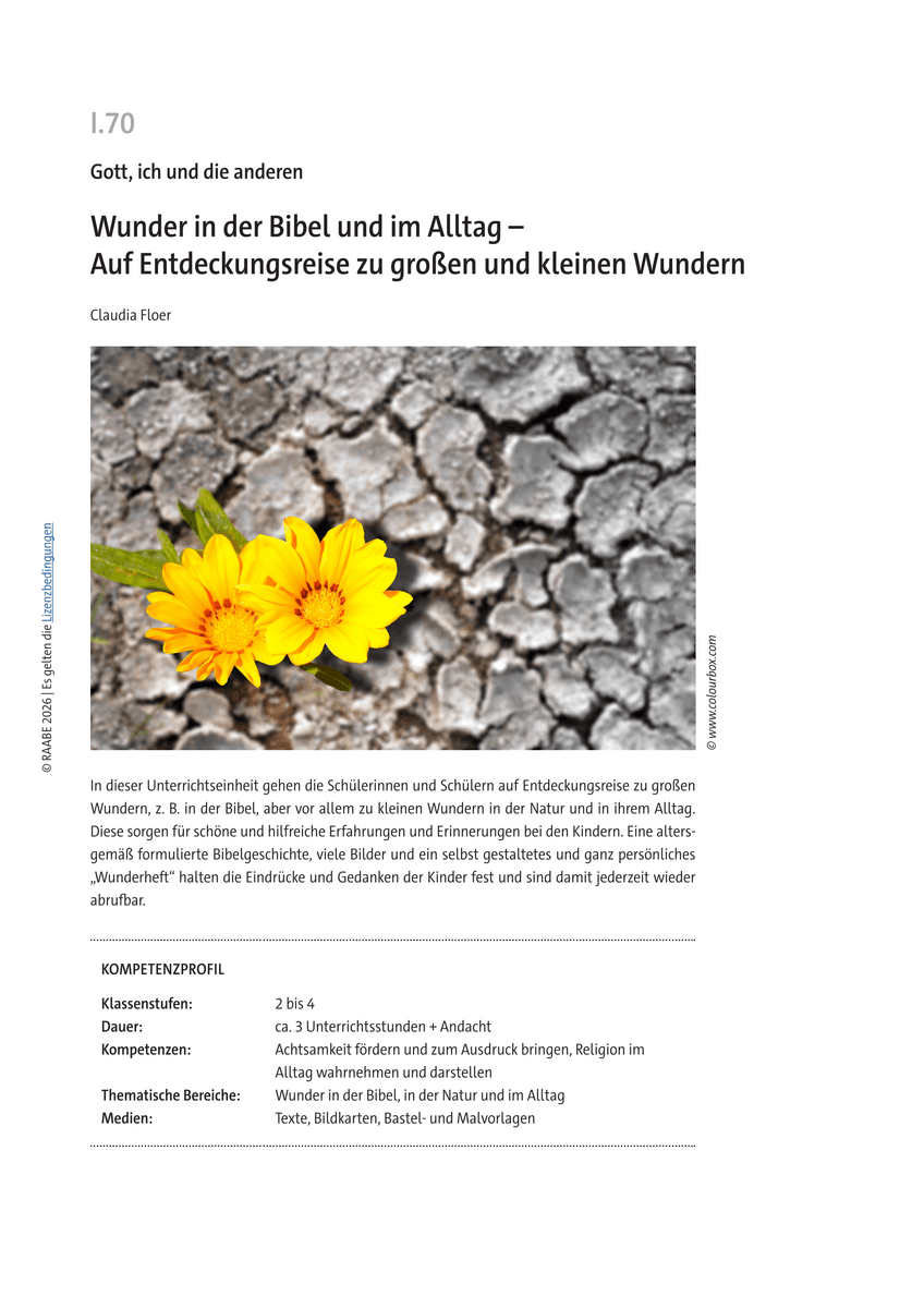 Wunder in der Bibel und im Alltag Wunder in der Bibel und im Alltag