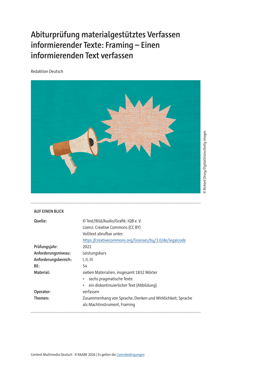 Abiturprüfung materialgestütztes Verfassen informierender Texte: Framing Abiturprüfung materialgestütztes Verfassen informierender Texte: Framing