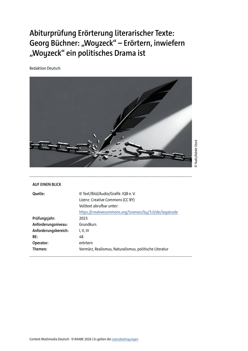 Abiturprüfung Erörterung literarischer Texte: Georg Büchner: „Woyzeck“ Abiturprüfung Erörterung literarischer Texte: Georg Büchner: „Woyzeck“