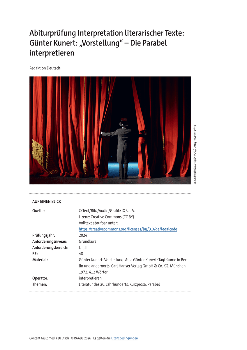 Abiturprüfung Interpretation literarischer Texte: Günter Kunert: „Vorstellung“ Abiturprüfung Interpretation literarischer Texte: Günter Kunert: „Vorstellung“