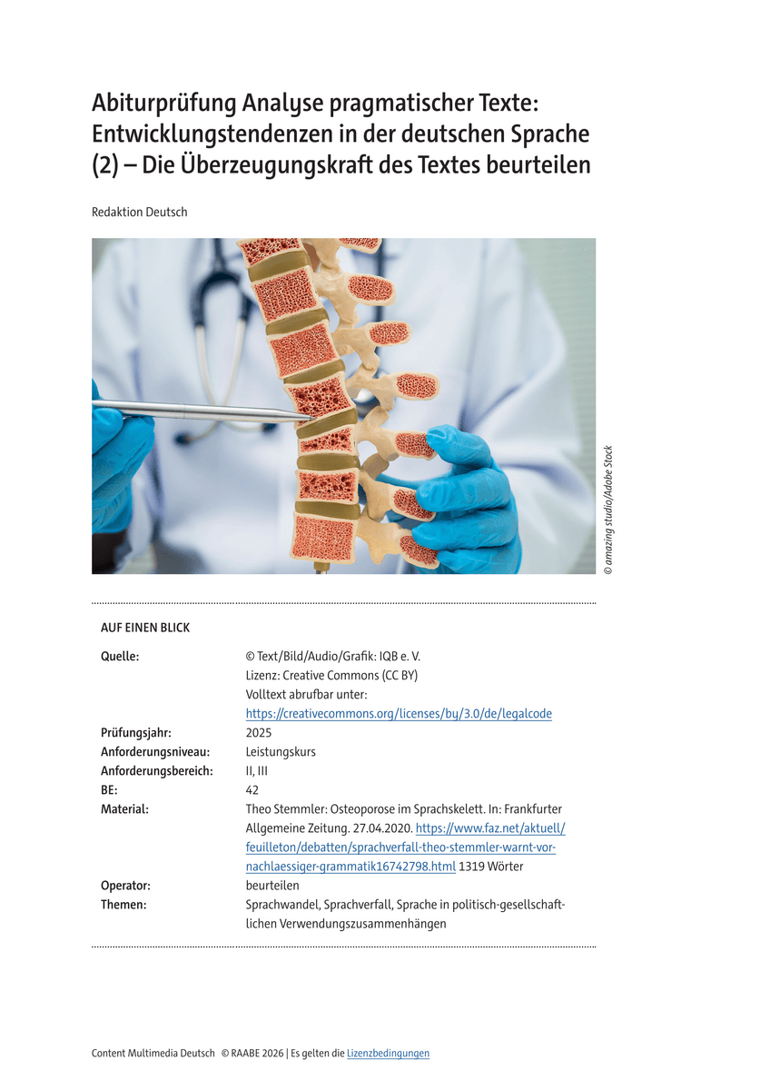 Abiturprüfung Analyse pragmatischer Texte: Entwicklungstendenzen in der deutschen Sprache (2) Abiturprüfung Analyse pragmatischer Texte: Entwicklungstendenzen in der deutschen Sprache (2)