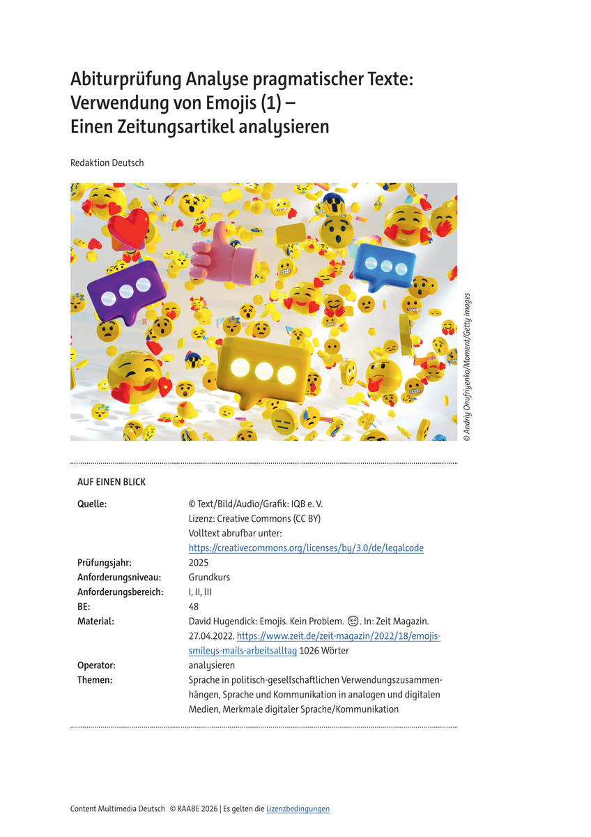 Abiturprüfung Analyse pragmatischer Texte: Verwendung von Emojis (1) Abiturprüfung Analyse pragmatischer Texte: Verwendung von Emojis (1)