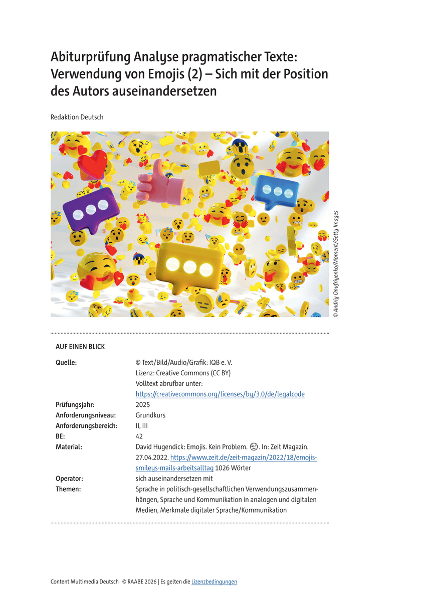 Abiturprüfung Analyse pragmatischer Texte: Verwendung von Emojis (2) Abiturprüfung Analyse pragmatischer Texte: Verwendung von Emojis (2)