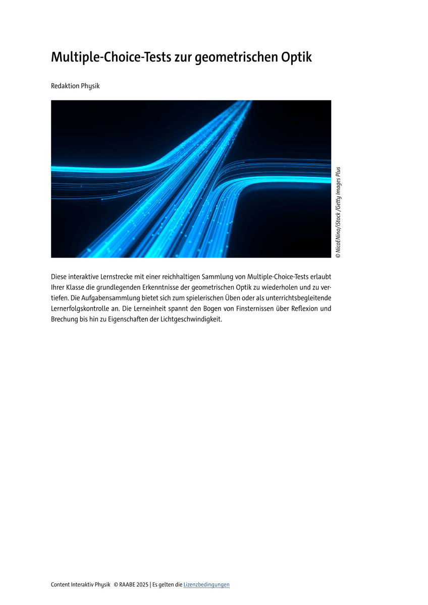 Multiple-Choice-Tests zur geometrischen Optik Multiple-Choice-Tests zur geometrischen Optik